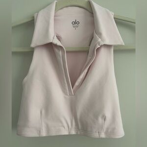 Alo Cropped Polo Top (Size S, Light Pink)